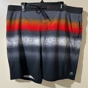 Zeroxposur Mens Swim Trunks Black Red XXL UPF‎ 50 Stretch Striped Ombré NWT $50